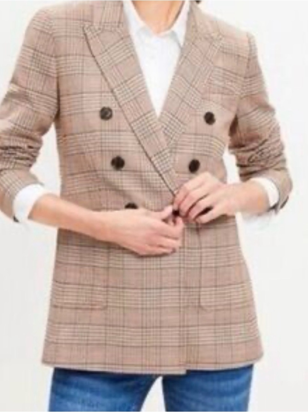 LOFT Brown Plaid Double Breasted Tan Blazer | 10